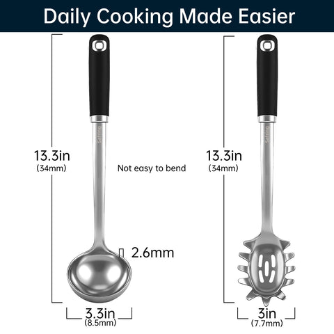 Safring spaghetti spoon with slotted design for draining water while serving pasta.