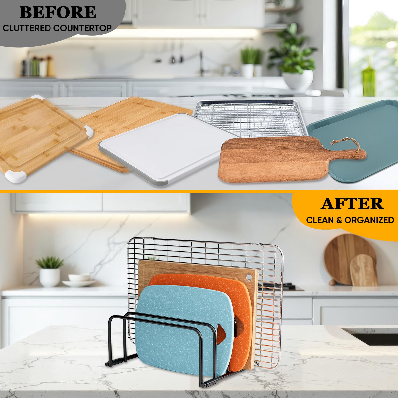 SAGLAU rack with wide slots accommodates bulky bakeware and larger boards
