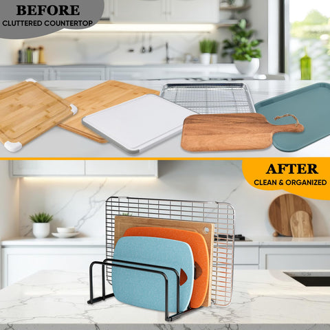 SAGLAU rack with wide slots accommodates bulky bakeware and larger boards