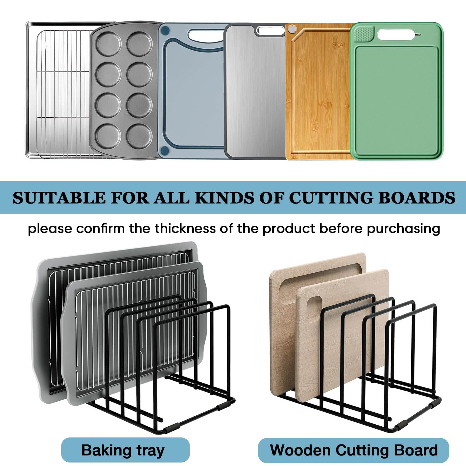 Saglau thin pans organizer supports slim cookware for easy access.
