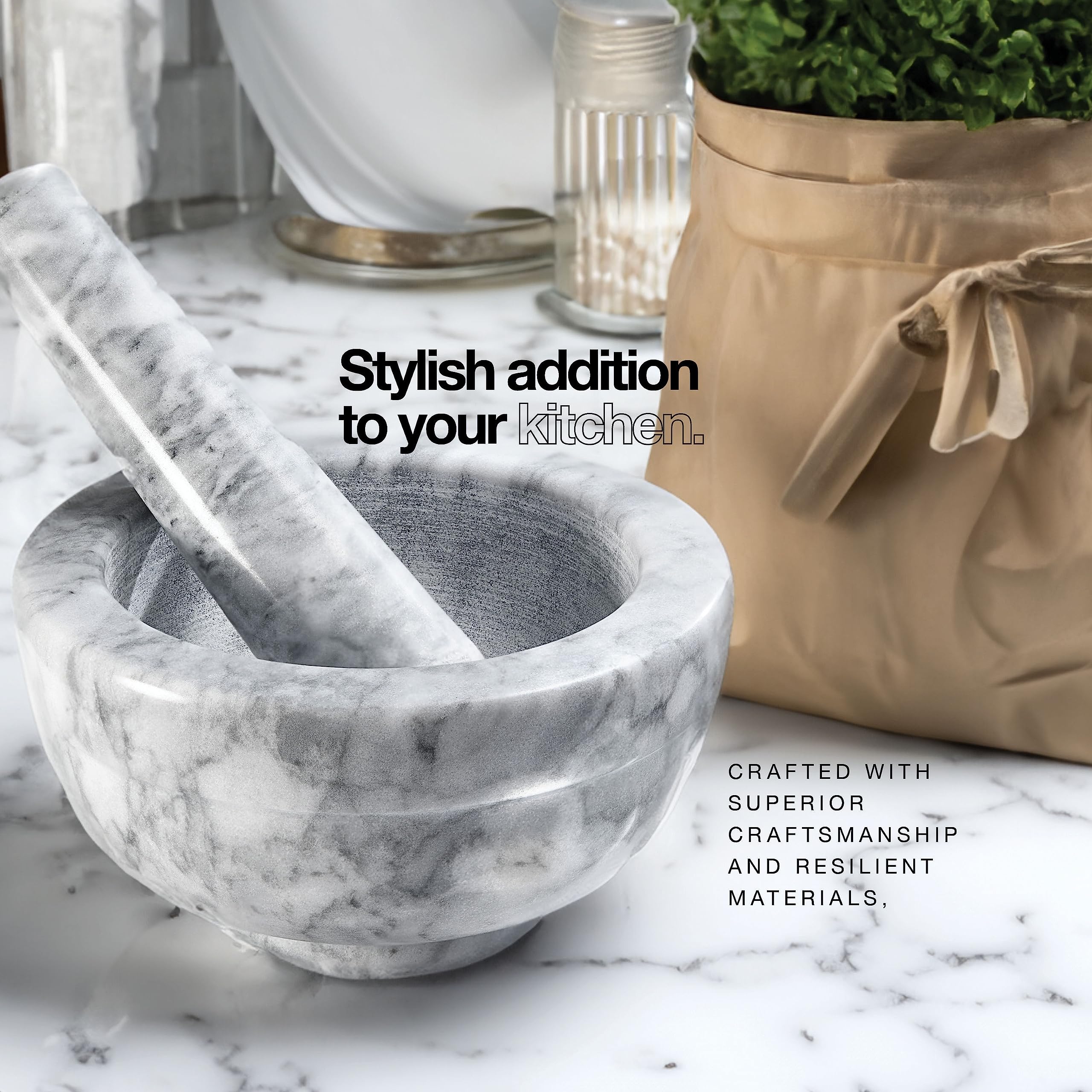 Sagler elegant kitchen display mortar and pestle on countertop