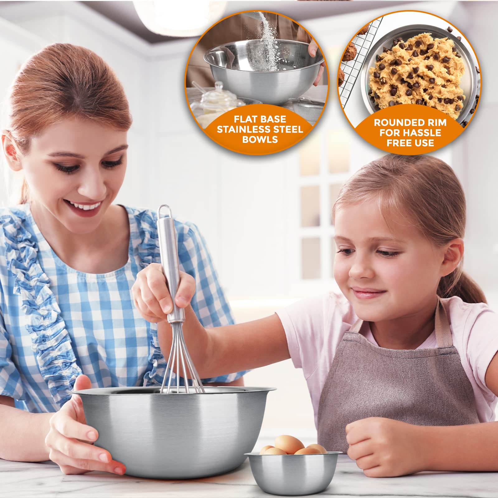 Sagler nesting design saves space when storing mixing bowls