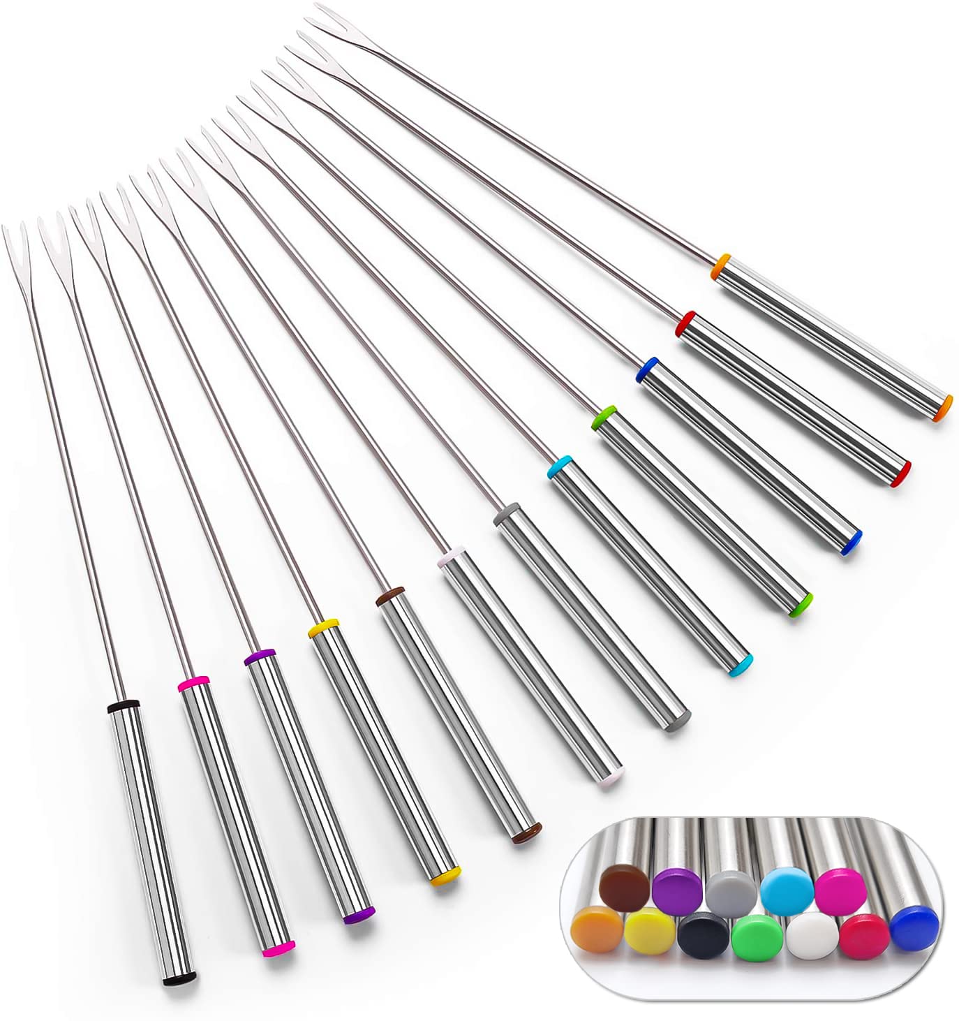 Sago Brothers 12-piece stainless steel fondue forks for easy dipping and family use.