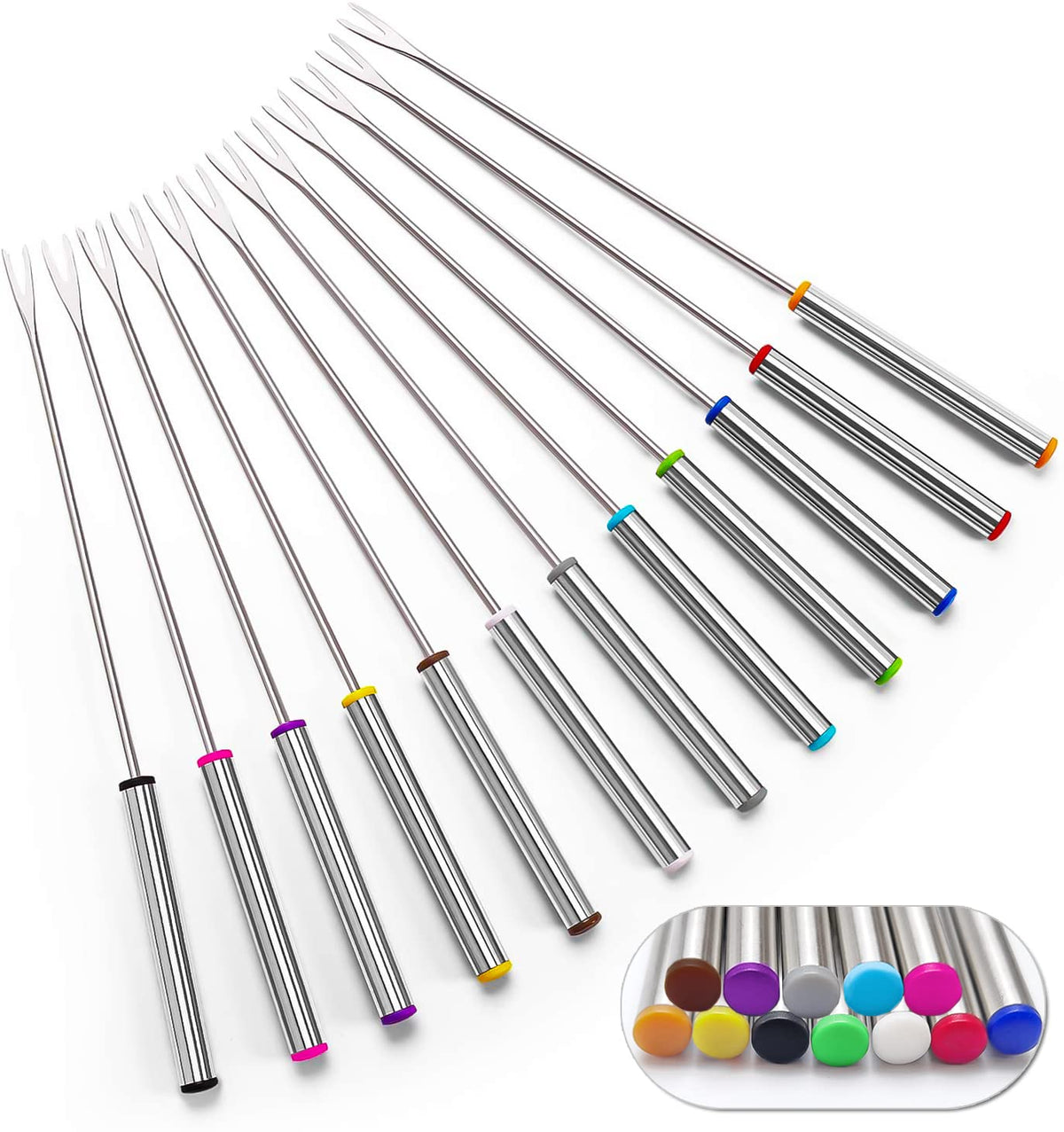 Sago Brothers 12-piece stainless steel fondue forks for easy dipping and family use.