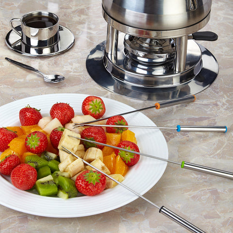 Sago Brothers six-color fork set helps guests differentiate servings.