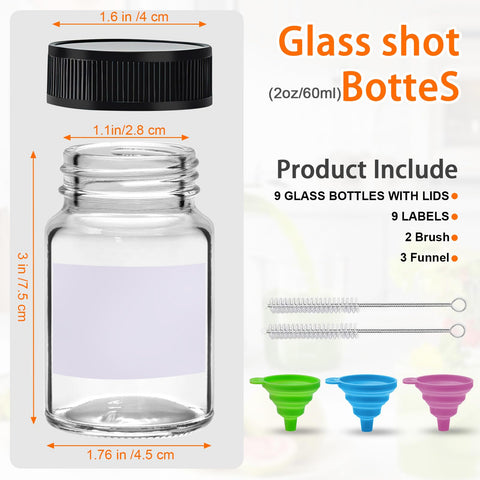 SAIAOKJ 9-pack glass bottles with labels for organized portions