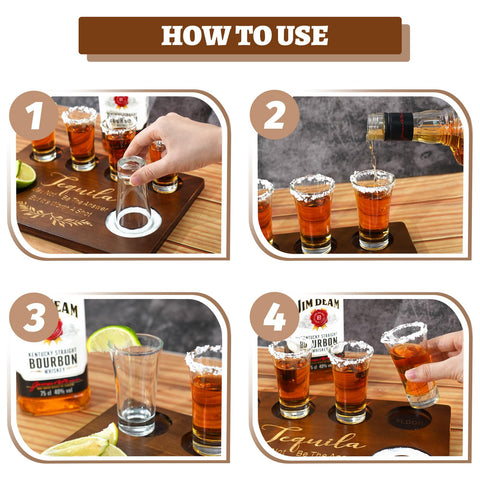 SAIAOKJ Tequila Shot Board four cup holders keep glasses organized during gatherings