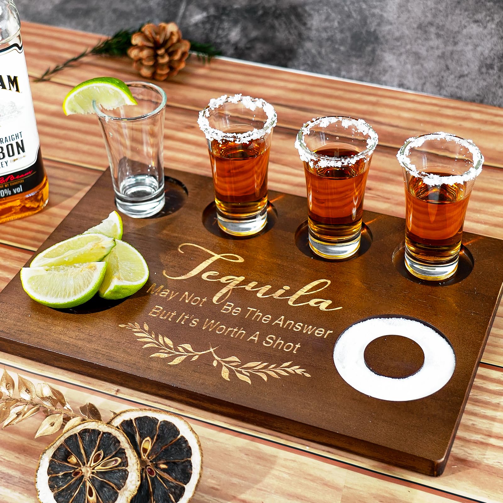 SAIAOKJ Tequila Shot Board size 20x30cm fits compact home bars and countertops