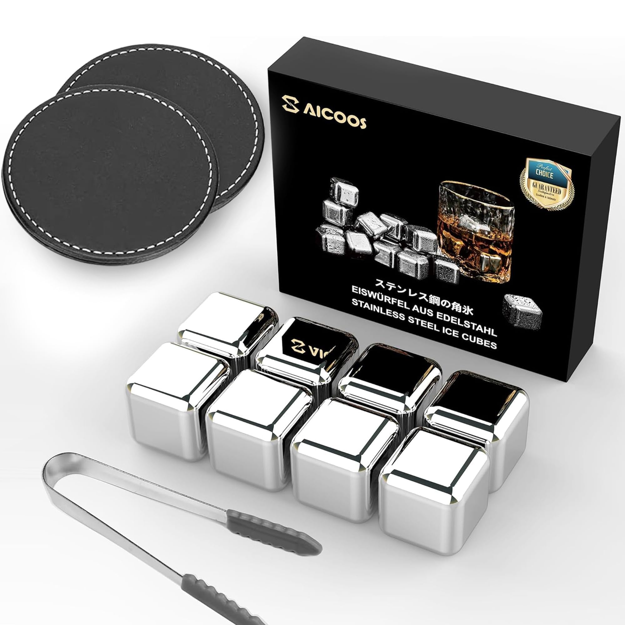 SAICOOS stainless steel ice cubes 8-pack chill drinks without dilution.