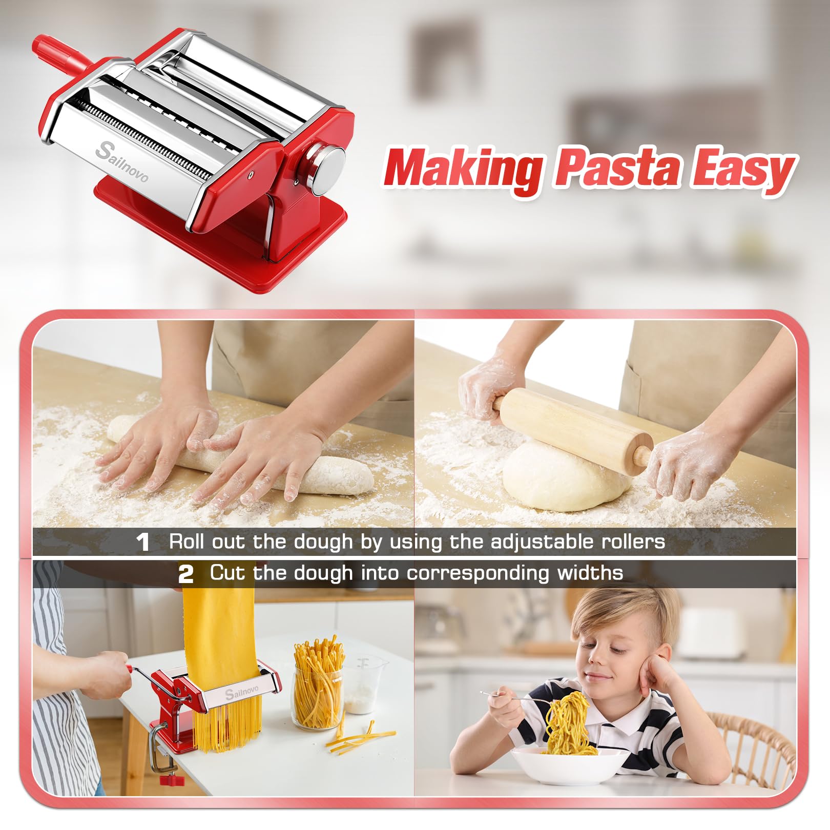 Sailnovo cutting attachments prepare spaghetti and lasagna sheets with ease.