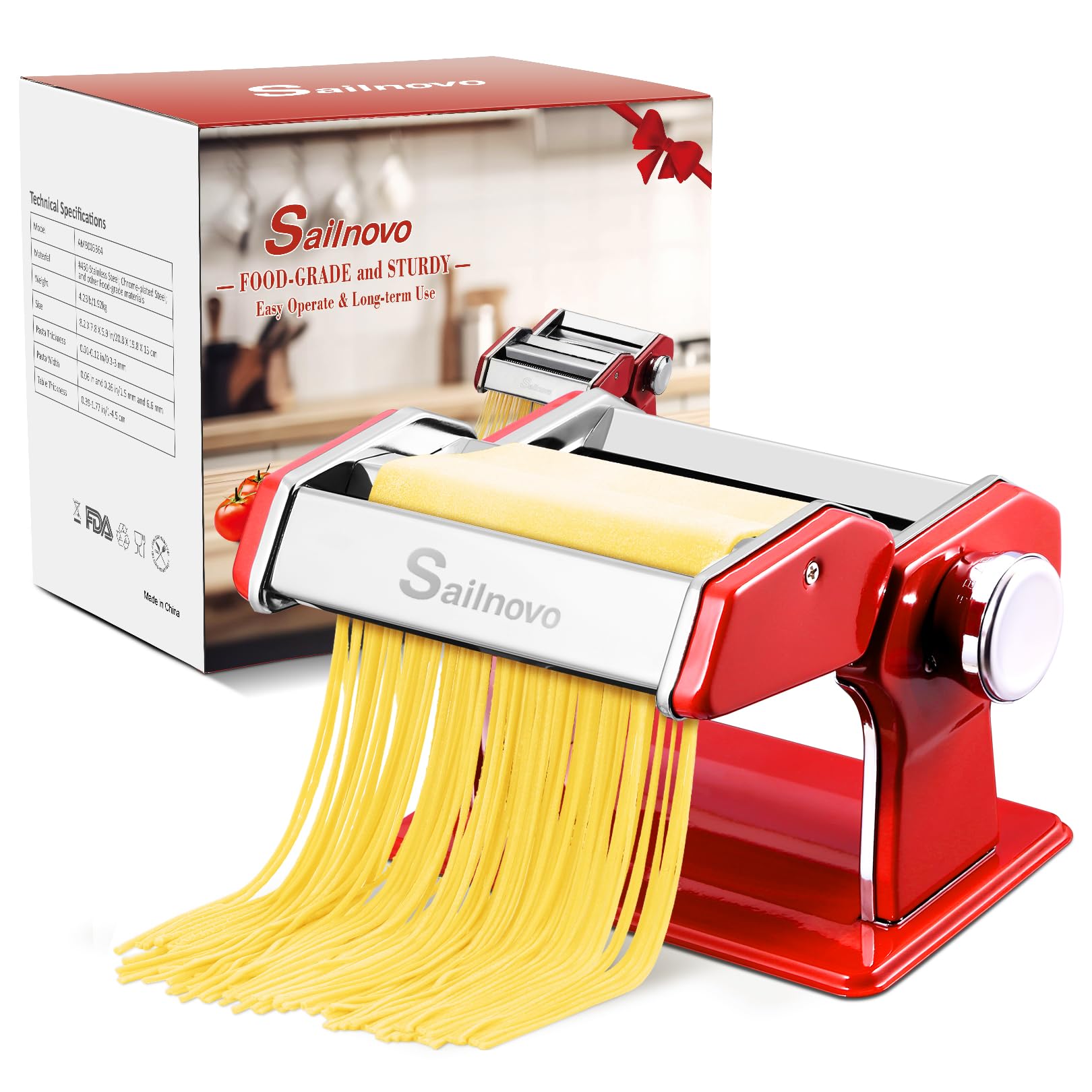 Sailnovo pasta maker gift-ready packaging invites family pasta nights.