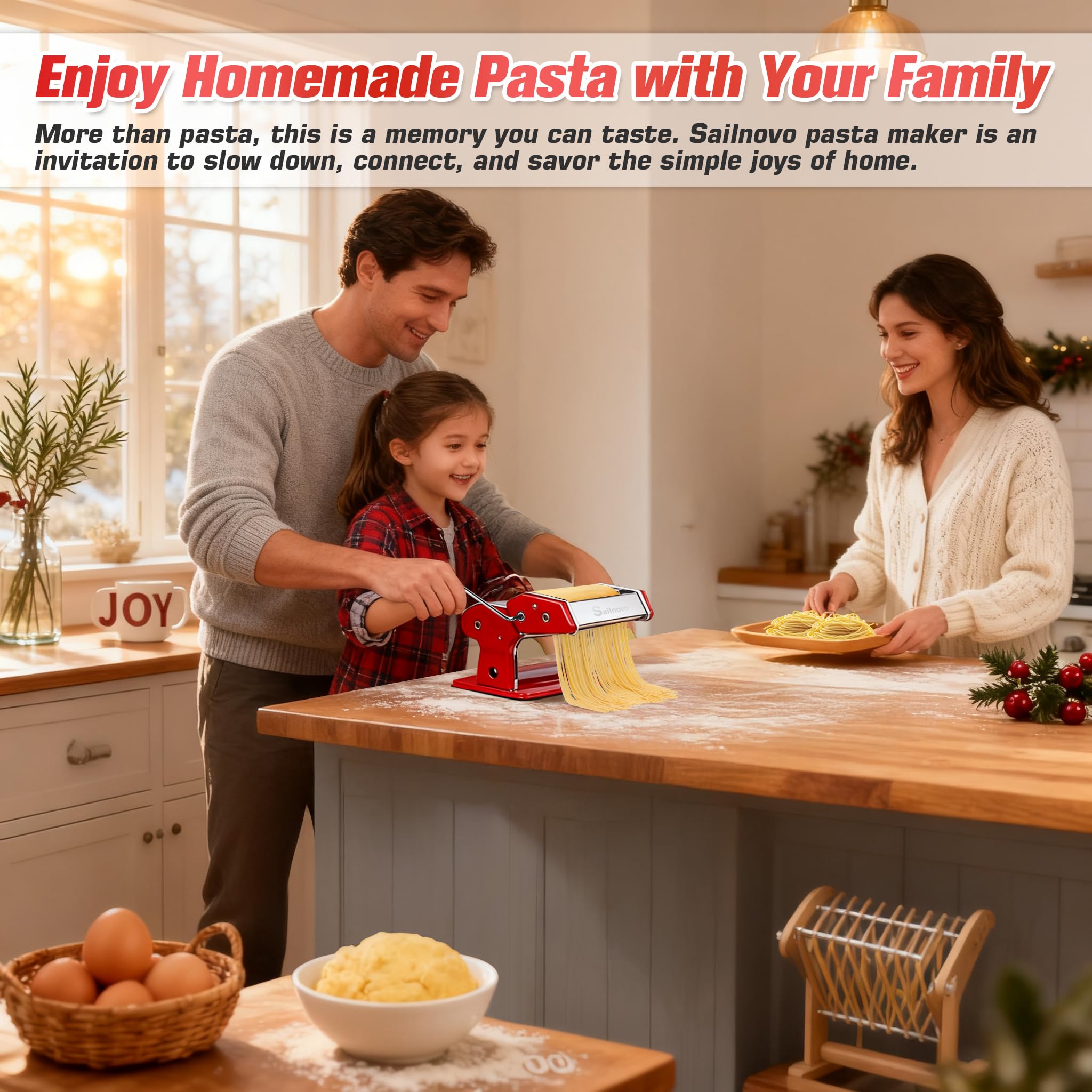 Sailnovo hand crank in action makes homemade pasta satisfying and tactile.