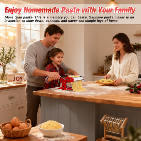 Sailnovo hand crank in action makes homemade pasta satisfying and tactile.
