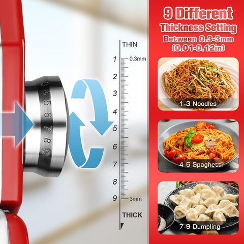 Sailnovo pasta maker thickness dial displays 0.3–3 mm range for versatile textures.