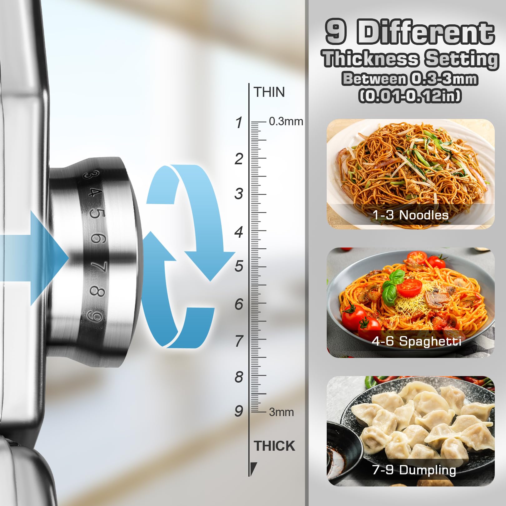Sailnovo thickness dial shows nine settings for customizable pasta texture