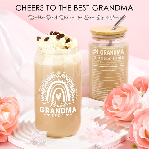 Saineron grandma glass cup with sturdy 16oz capacity for daily beverages.
