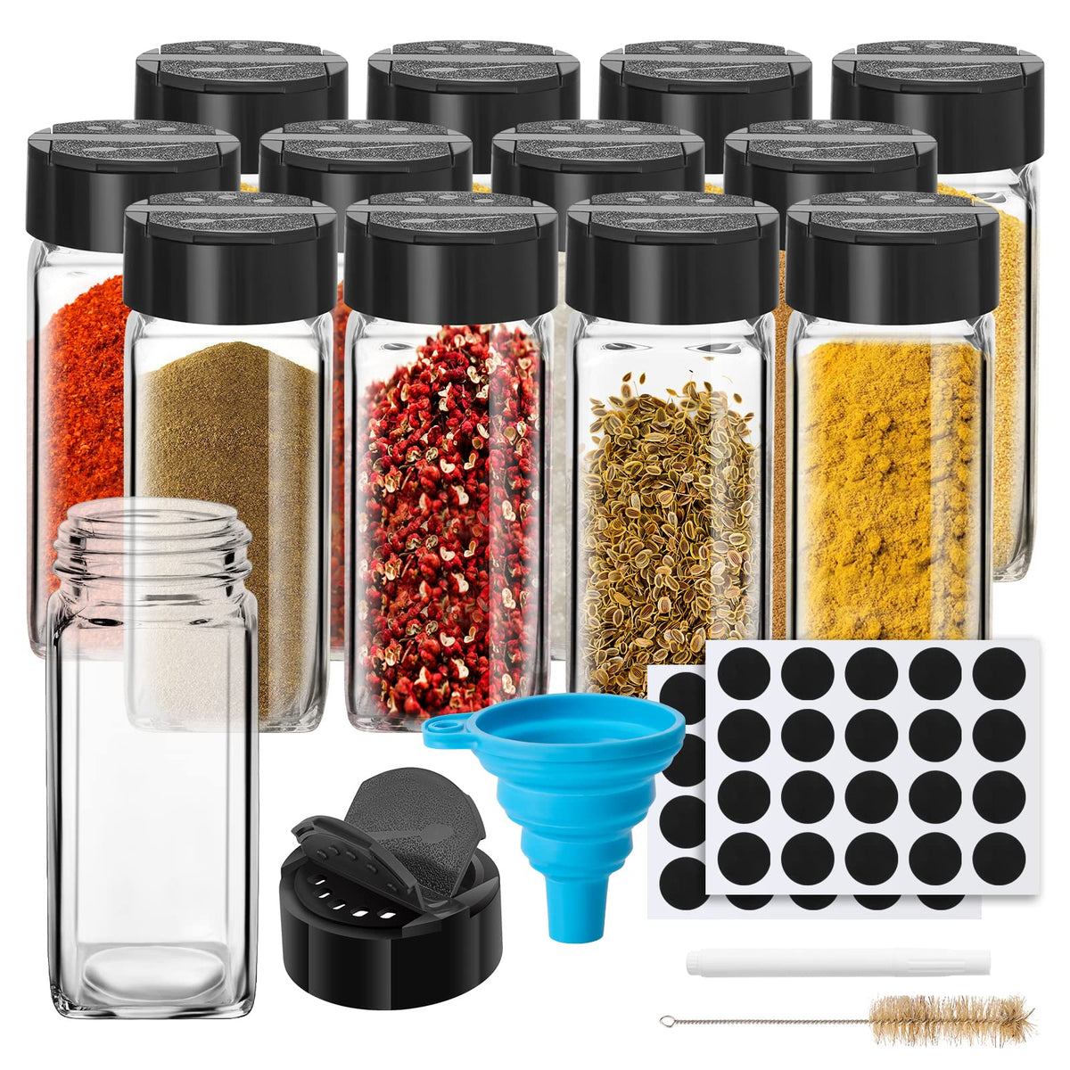Saiveina glass spice jars offer durable, clear storage for organized spice shelves.