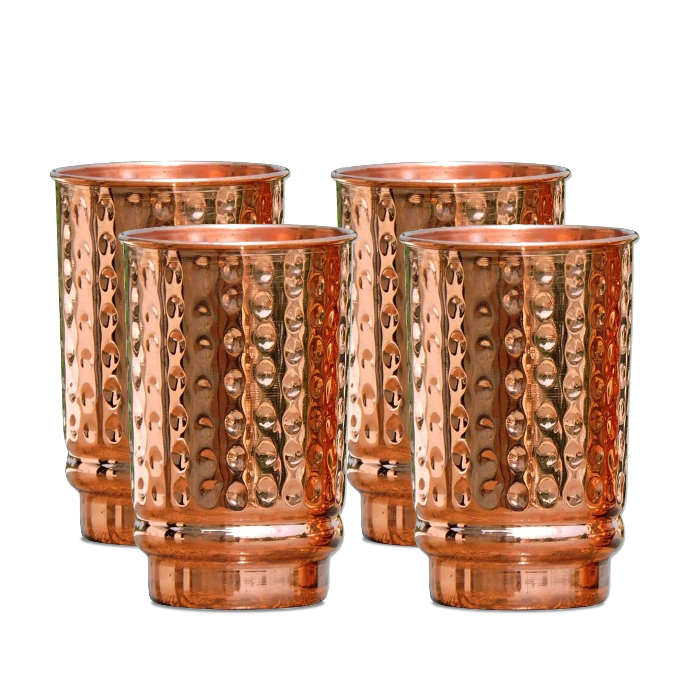 SAJTOX pure copper hammered tumblers, 350ml, four-pack, reusable and stylish for daily hydration.