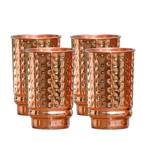 SAJTOX pure copper hammered tumblers, 350ml, four-pack, reusable and stylish for daily hydration.