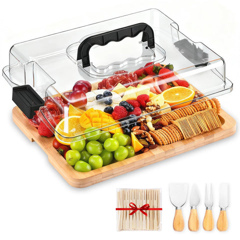 SAKAMOSH charcuterie board lid and handle for secure transport and fresh presentation