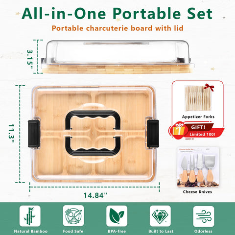 SAKAMOSH portable bamboo board with cutting side ideal for cheese and fruit prep