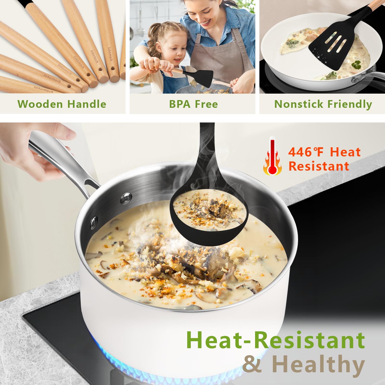 SAKAMOSH solid spoon versatile for soups, stews, and sautéed dishes.