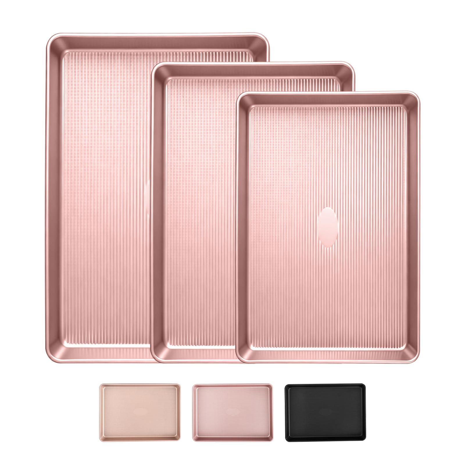 SakerPlus pink baking sheet set, versatile for cookies and roasting meals.
