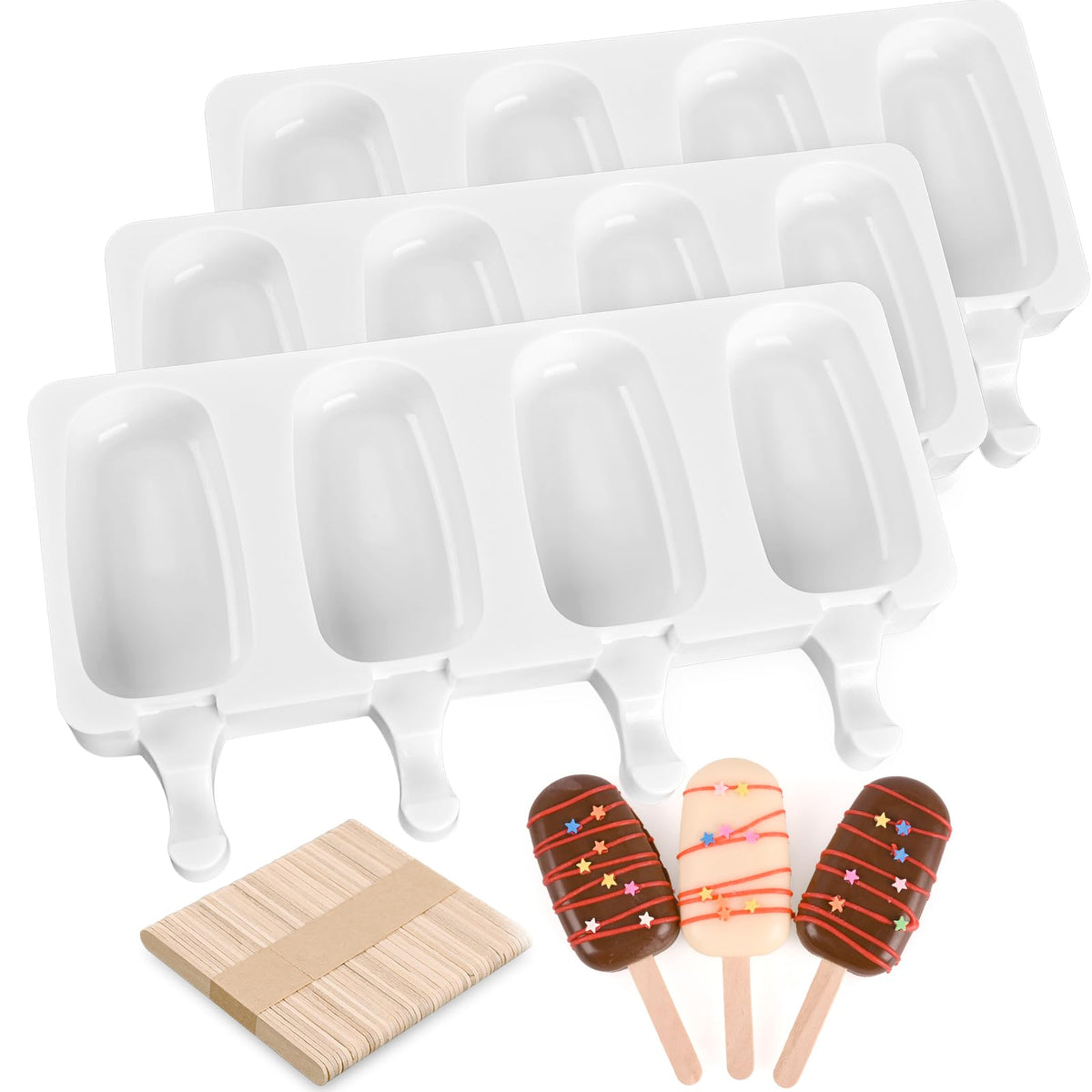 Sakolla 3-pack large oval popsicle molds with easy release.