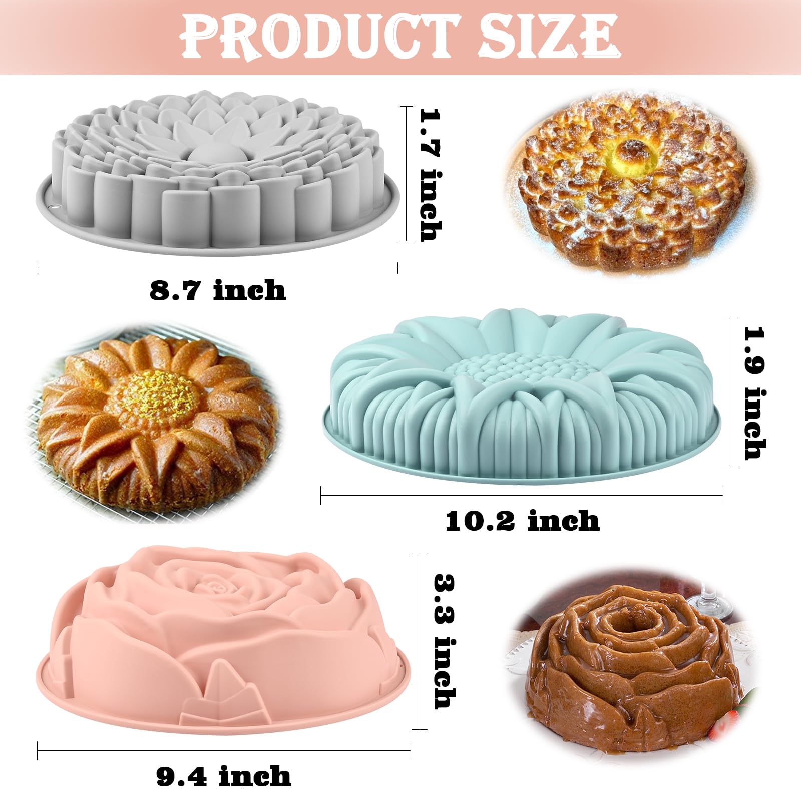 Sakolla sunflower silicone mold centers bright desserts like pies and tarts with vibrant details.