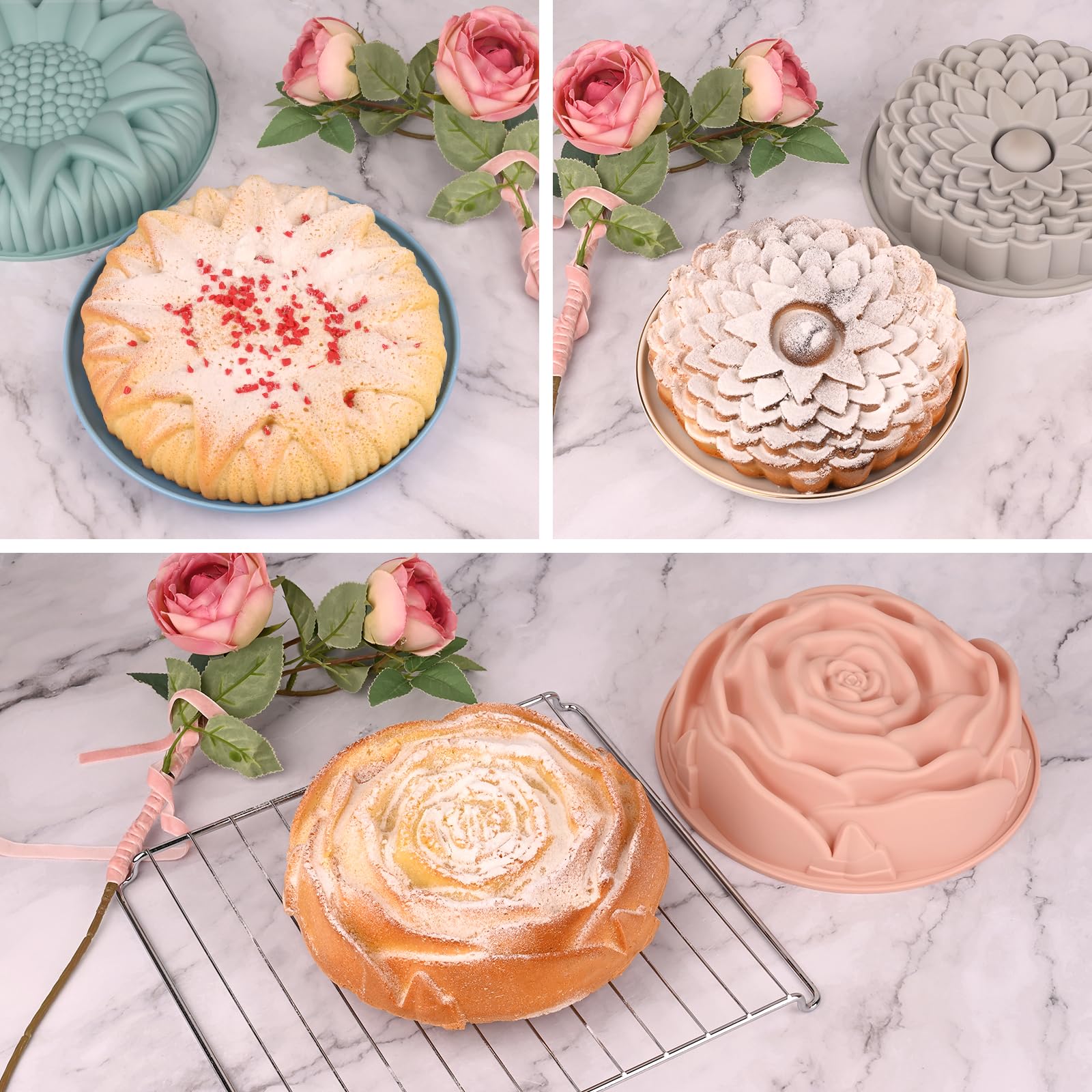 Sakolla sunflower mold for party desserts; safe in fridge, oven, and dishwasher.