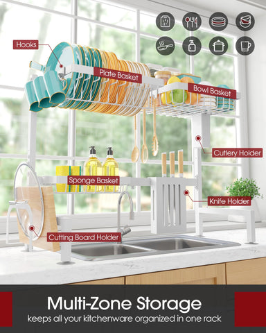 Sakugi adjustable dish rack fits sinks from 30 to 33.9 inches for flexible installation.