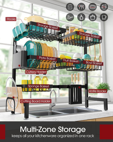 Sakugi adjustable-width dish rack fits many sinks for flexible kitchen setup.