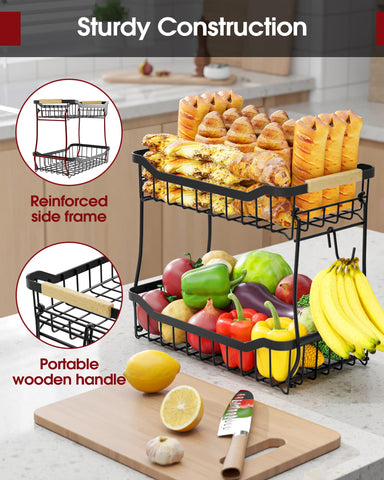 Removable banana hanger prevents bruising and promotes air circulation.
