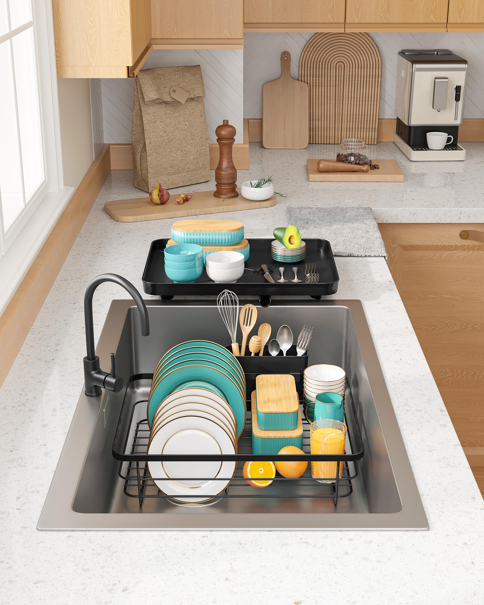 Sakugi dish rack enhances countertop organization in apartments