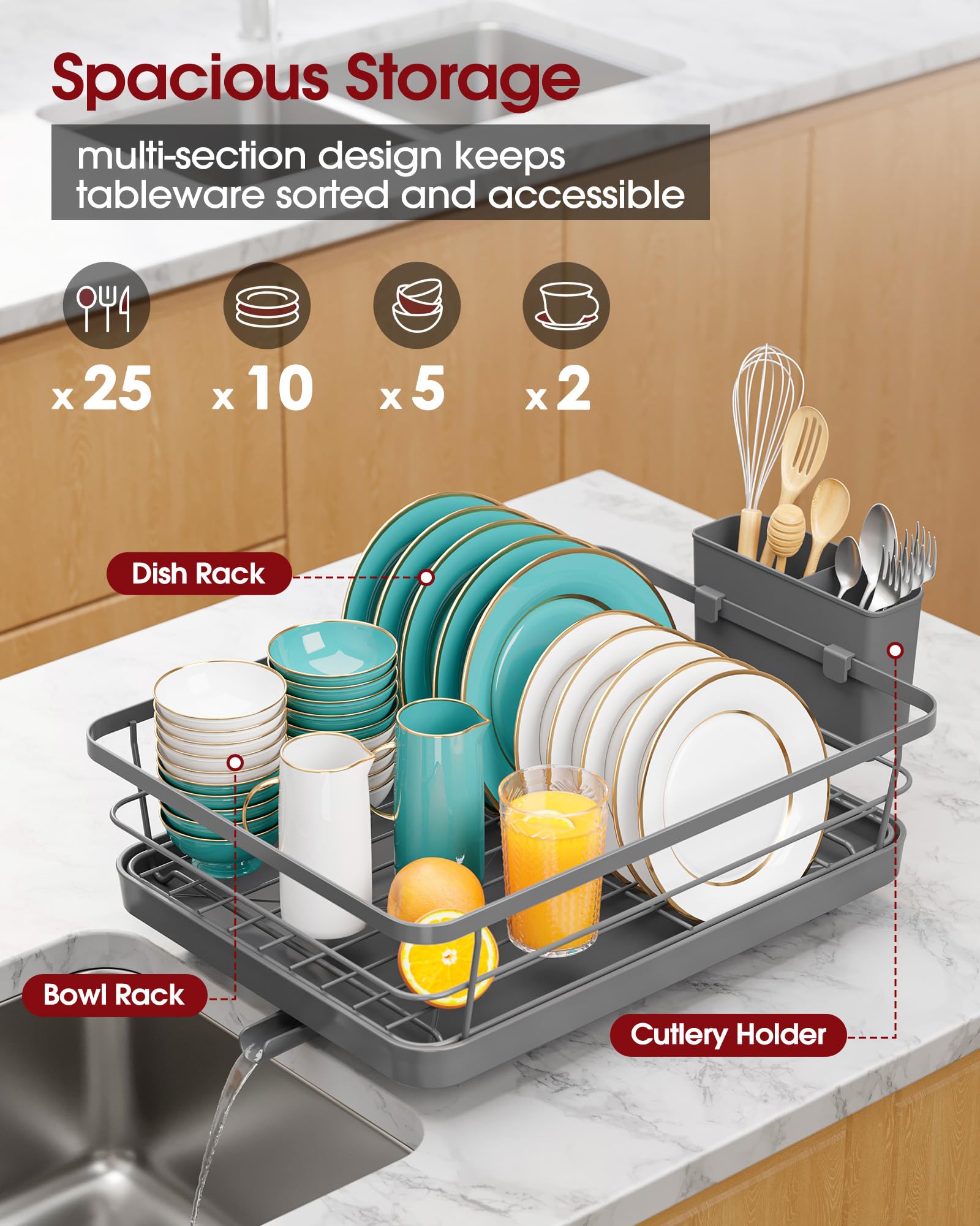 Sakugi dish drying rack showing stainless steel construction for durable kitchen use.