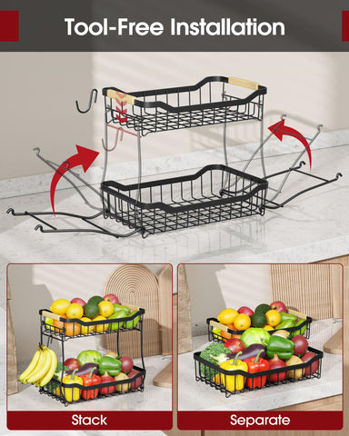 Sturdy metal frame and wooden handle ensure durable, portable storage.