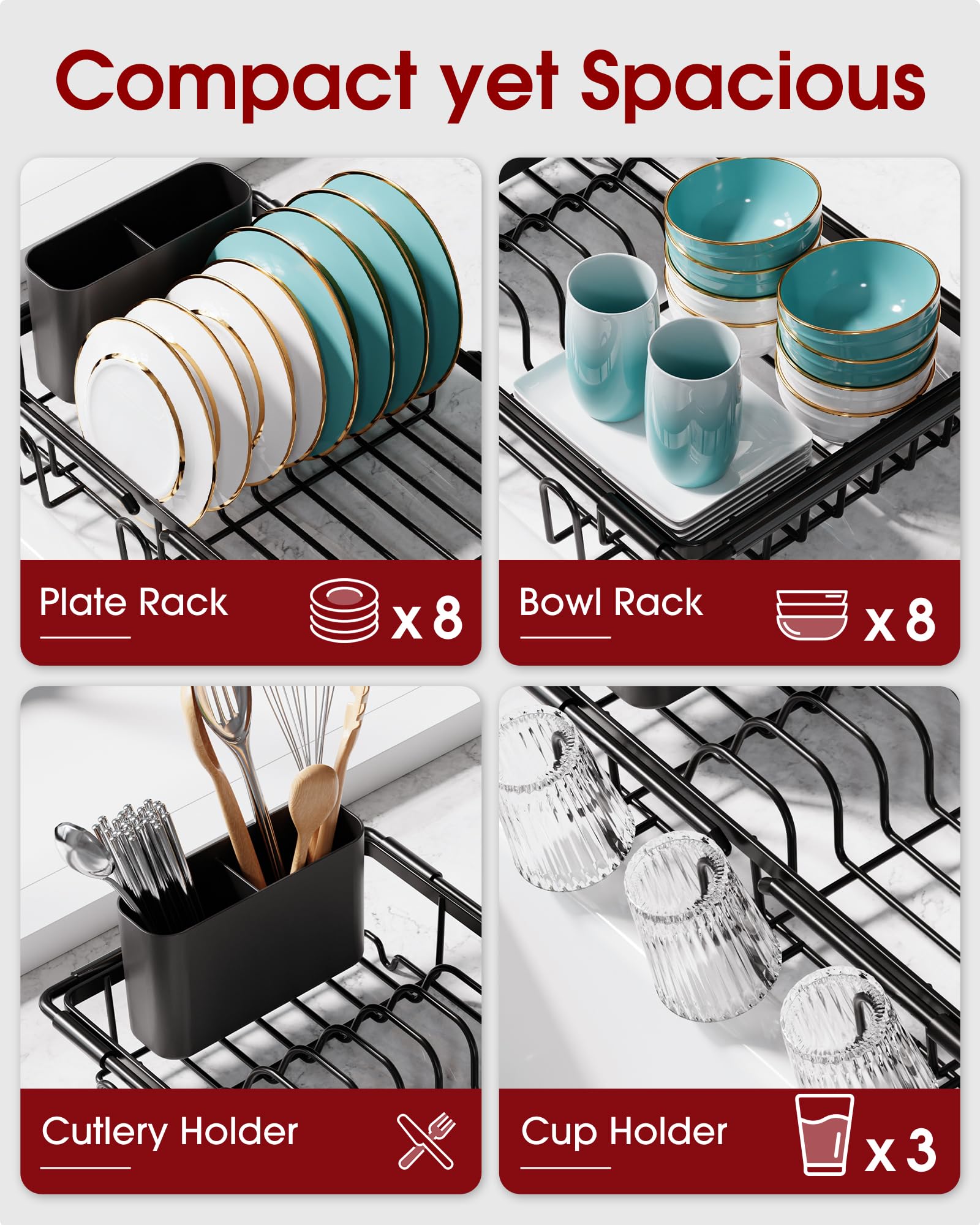 Sakugi rack with adjustable bars fits multiple sink sizes securely.