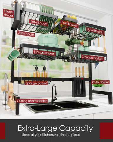 Sakugi adjustable width over-sink rack fits many sink sizes.