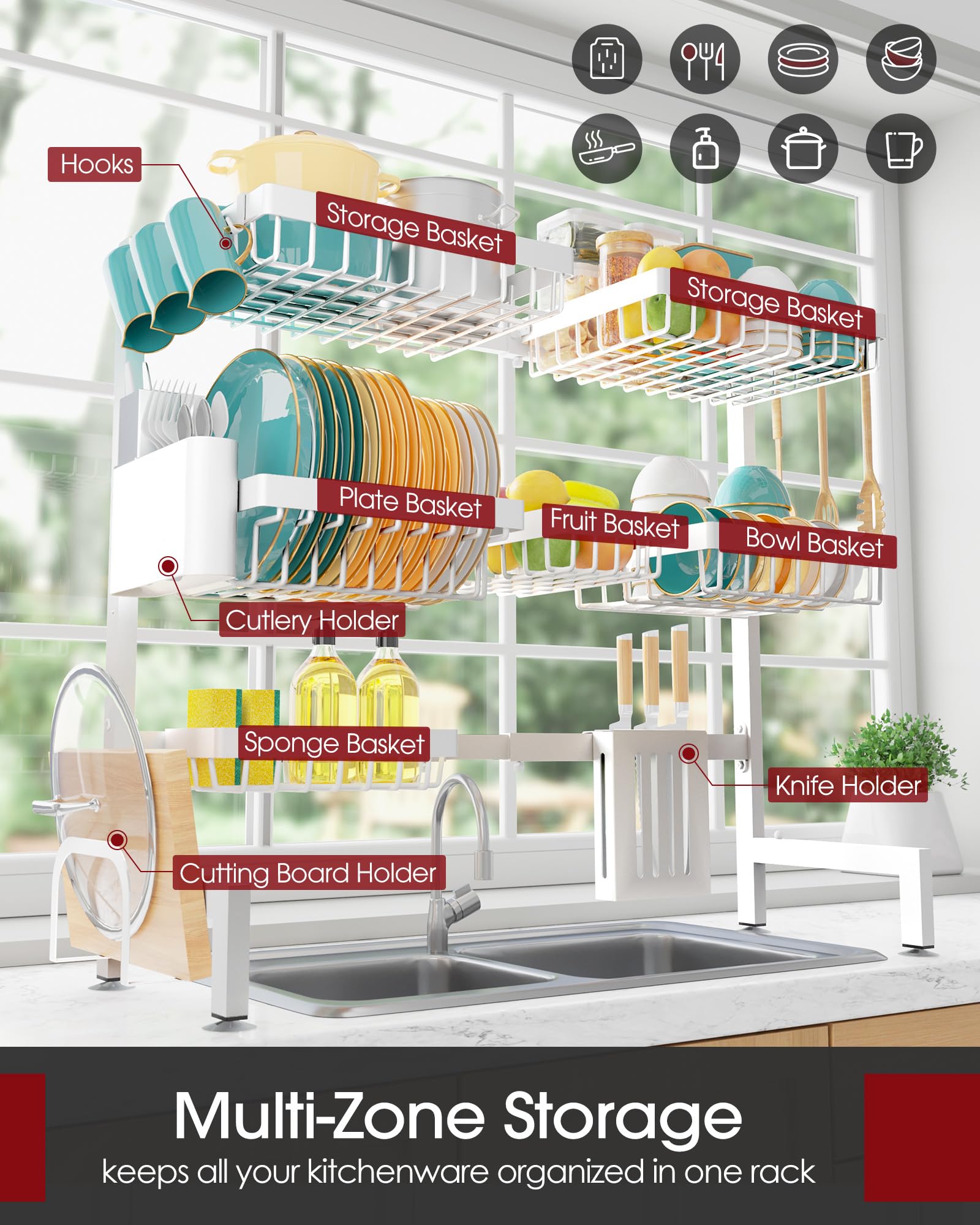 Sakugi adjustable rack fits various sinks for flexible kitchen organization