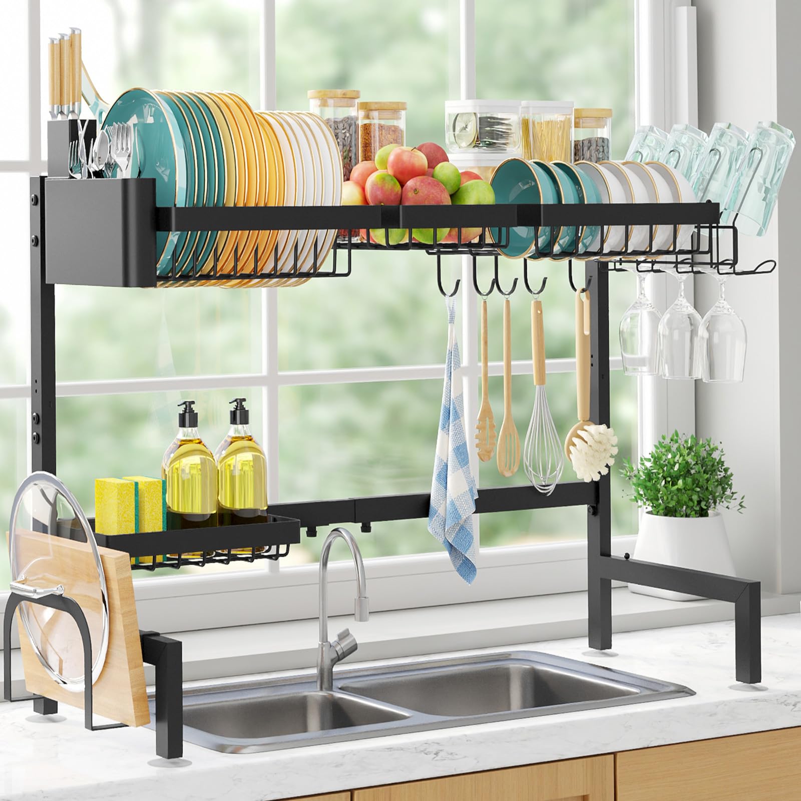 Sakugi over the sink dish rack extended view showing spacious drying area