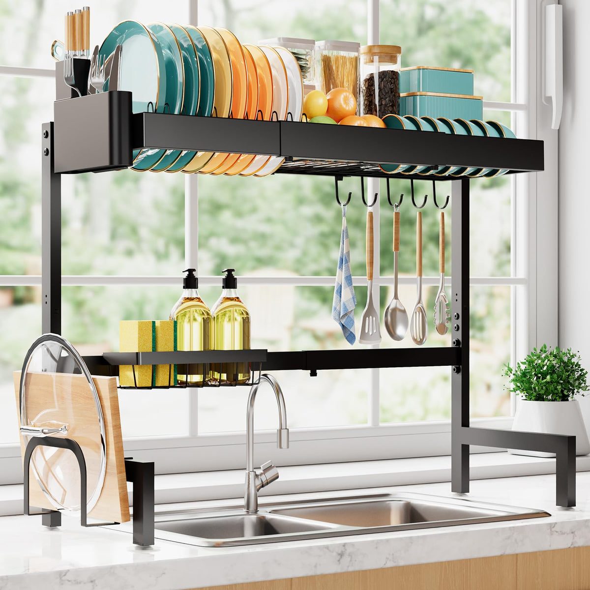 Sakugi over-the-sink rack extended for a custom sink fit.