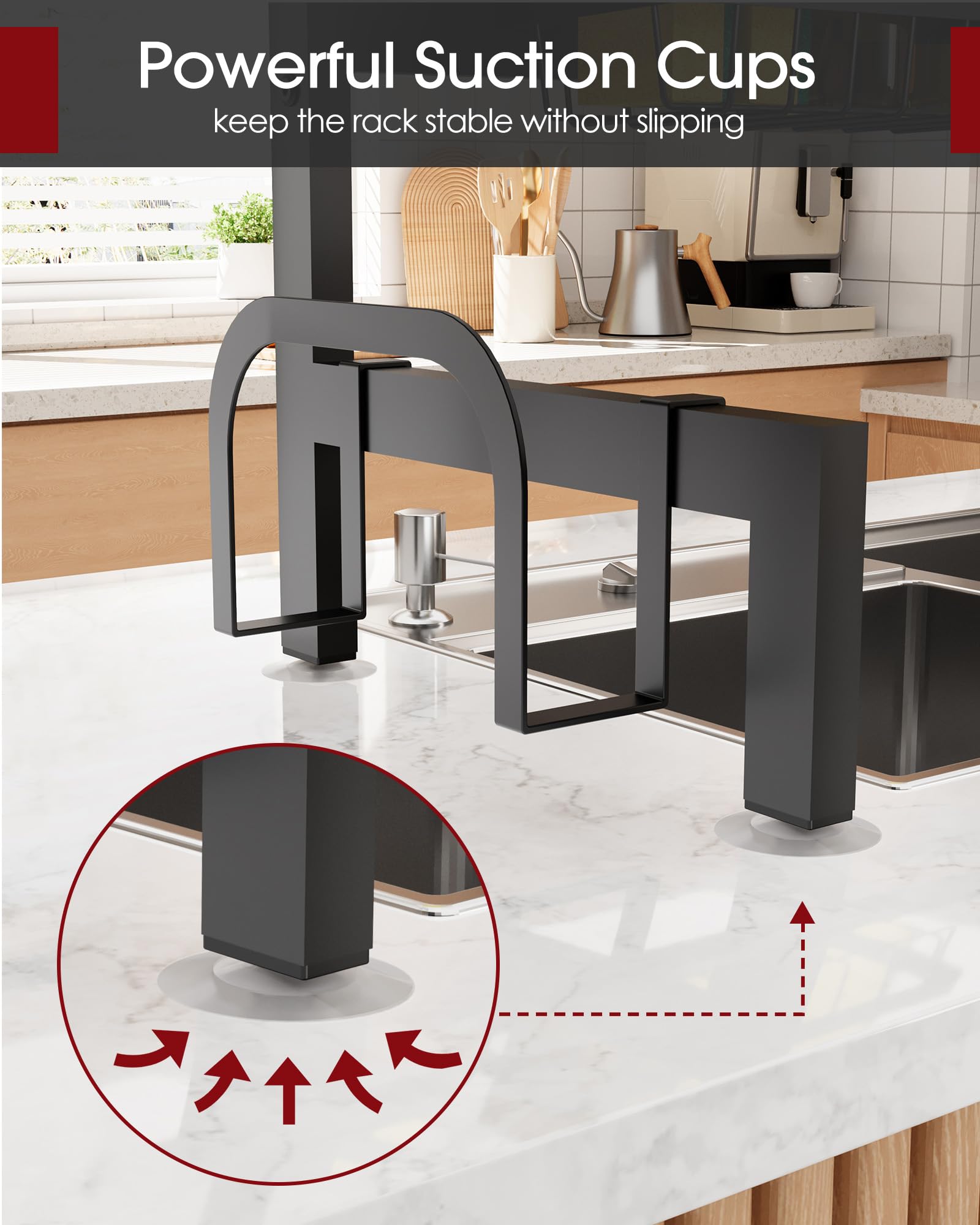 Sakugi over-the-sink rack fits most sinks for versatile use.