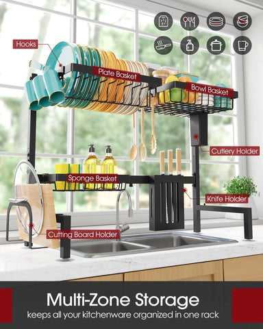 Sakugi over-the-sink rack in stainless steel finish promotes durable, rust-free drying.