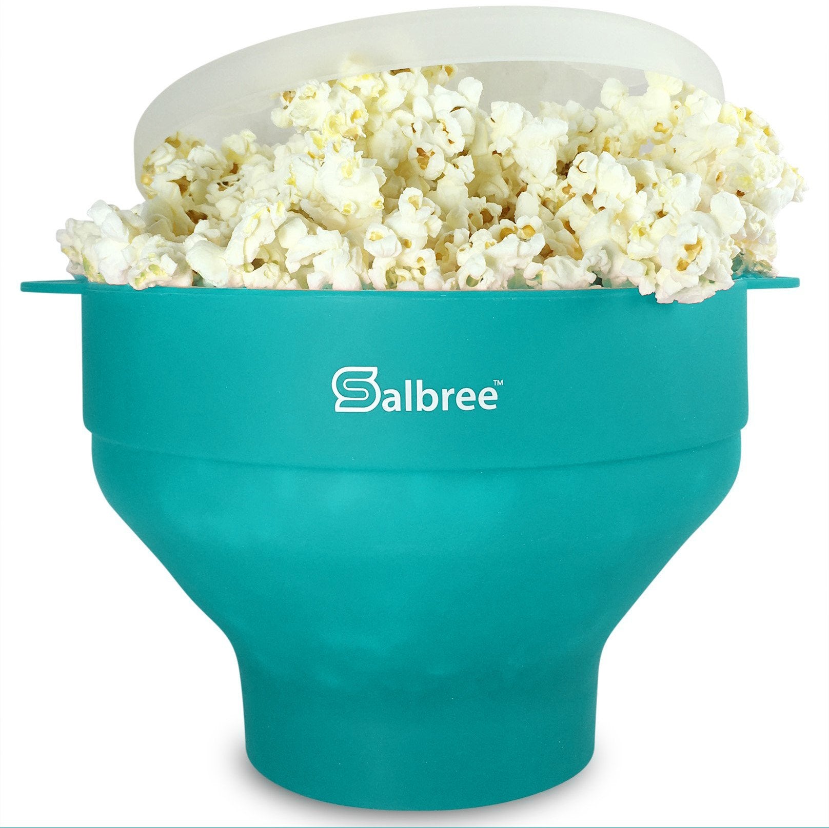 Salbree collapsible popcorn popper in aqua on countertop for quick snacking