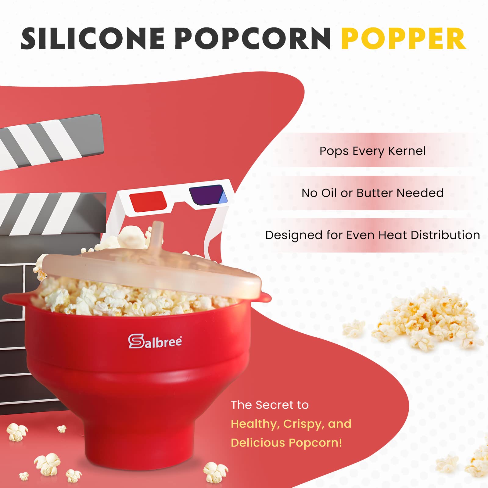 Salbree popcorn maker with open lid showing 16-cup capacity