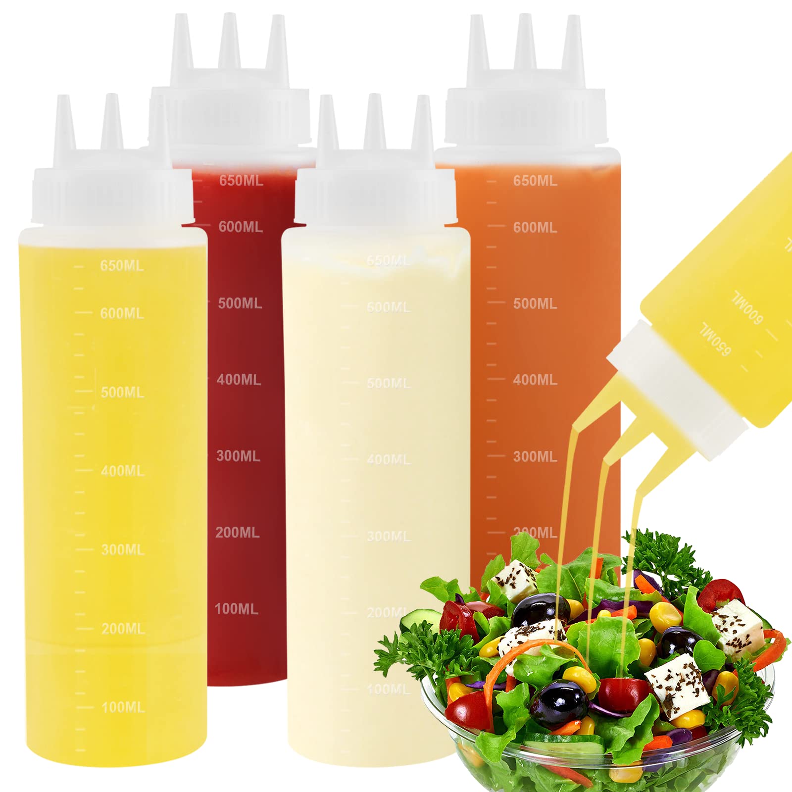 Saladulce 4Pack 23oz squeeze bottles with three holes for even sauce application