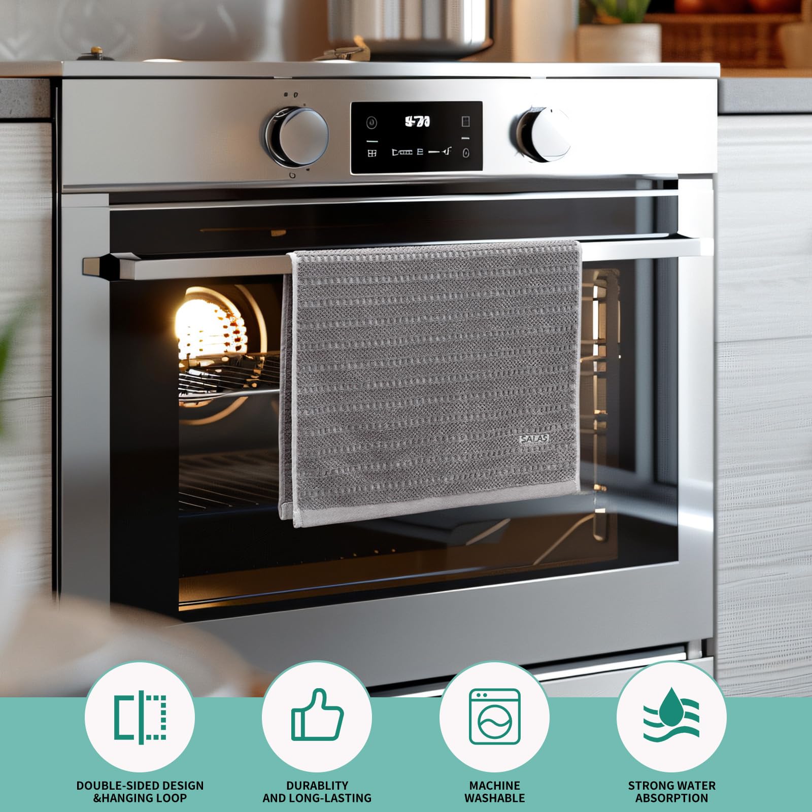SALAS four-pack towels offer economical, bulk kitchen coverage.