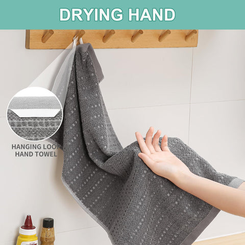 SALAS towels with hanging loop for easy storage after use.