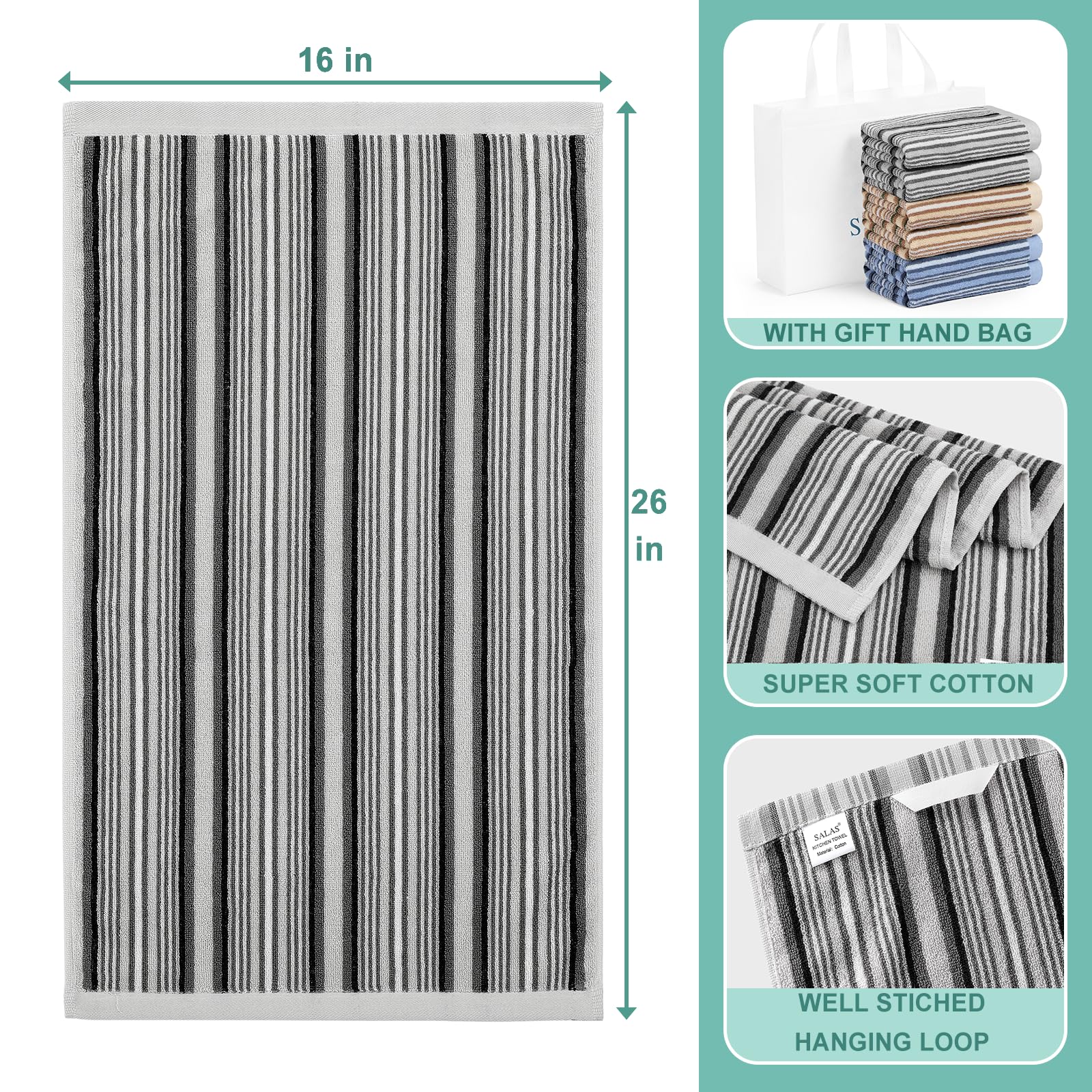 SALAS striped terry towels in multi-color add vibrant kitchen flair.