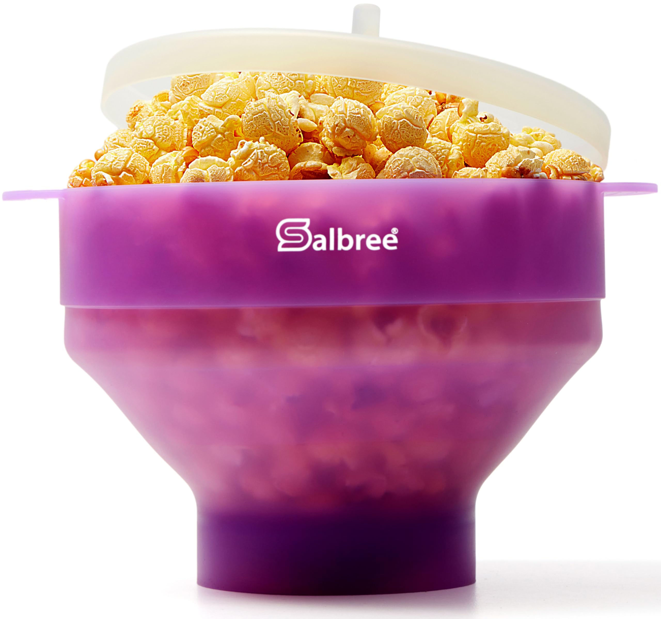 Salbree collapsible popcorn popper in use for oil-free home popping